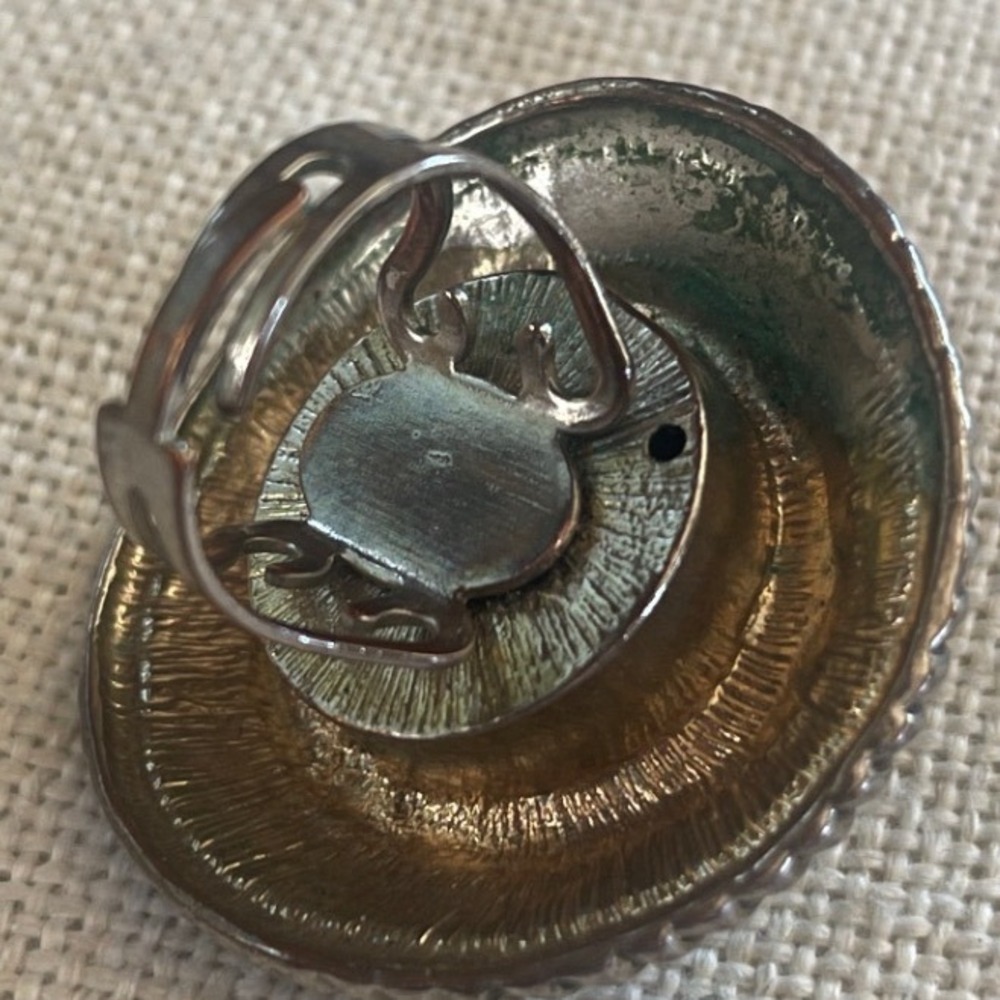 Vintage Blue Honey Carmel Glass Pyramid Ring Silver Tone Faceted Adjustable - Picture 9 of 10